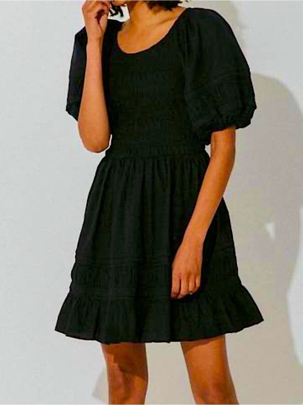 Cleobella womens LBD black short sleeve short dress bow large coquette cute 🖤 - Picture 1 of 5